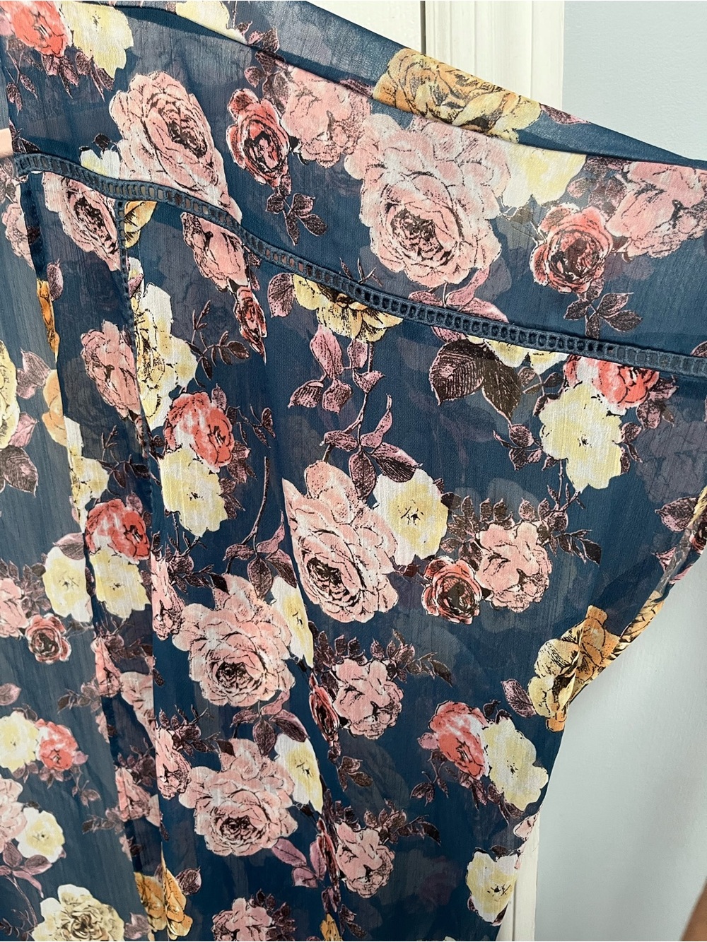 Floral Kimono Duster Blue Sheer Open Front Cover Band of Gypsies XS/S oversized - Picture 8 of 16